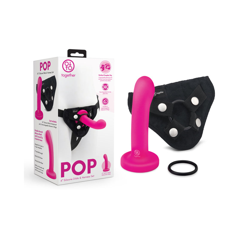 Together Pop 5 in. Silicone Dildo and Harness Set Pink by Electric EEL Inc.