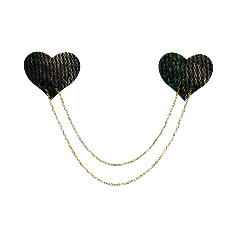 Pastease Chains: Black Shattered Disco Ball Heart with Gold Chains Pasties by Pastease