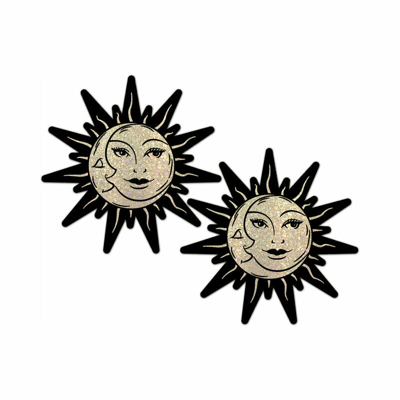 Pastease Sunburst: Sun & Moon Faces on Gold Glitter Sun Pasties by Pastease