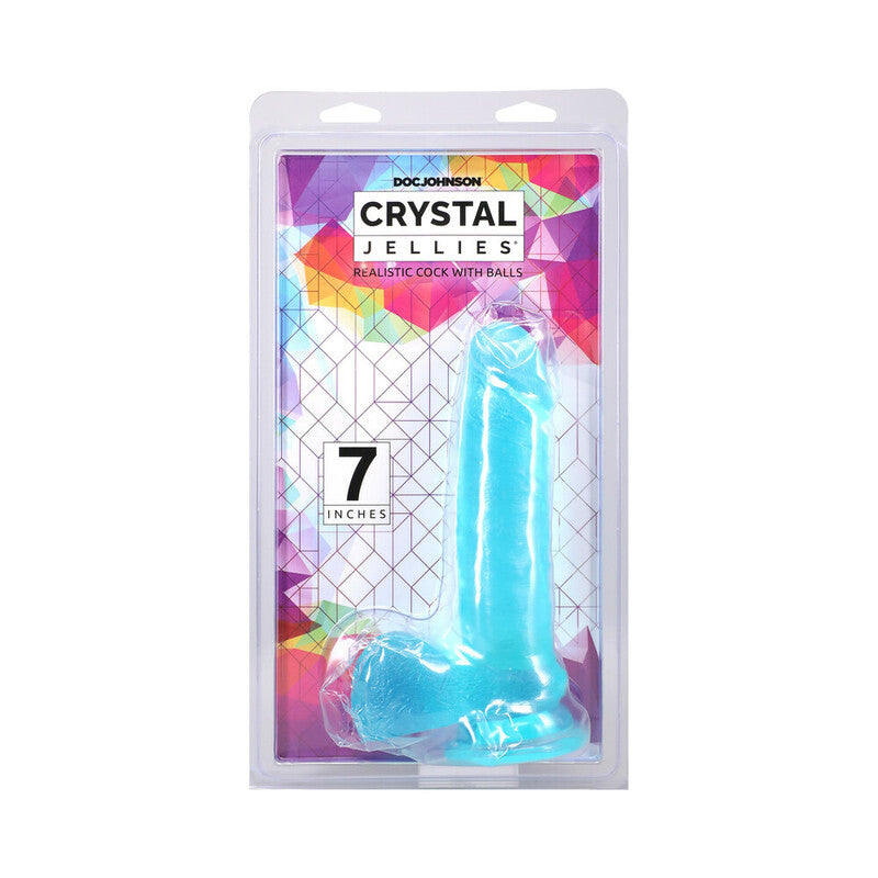 Crystal Jellies 7 in. Realistic Cock with Balls Teal by Doc Johnson