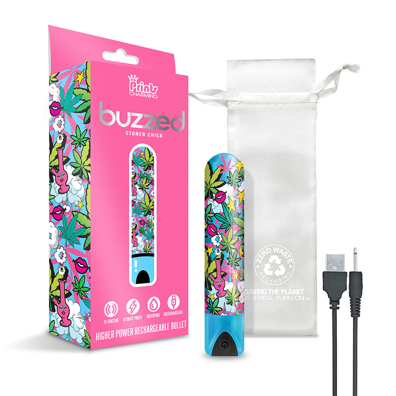 Prints Charming Buzzed Rechargeable 3.5" Bullet - Stoner Chick - Blue by Global Novelties LLC