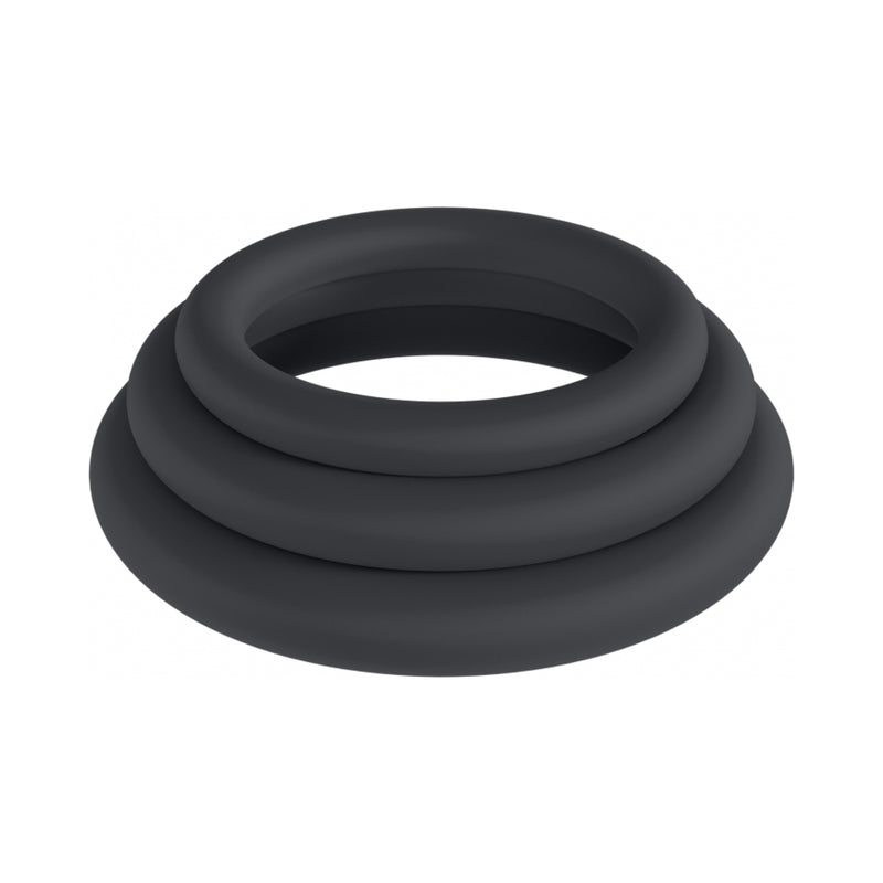 LEVELZ Classic Silicone Cock Ring Set of 3 (XS/S/M) Black by Shots America LLC