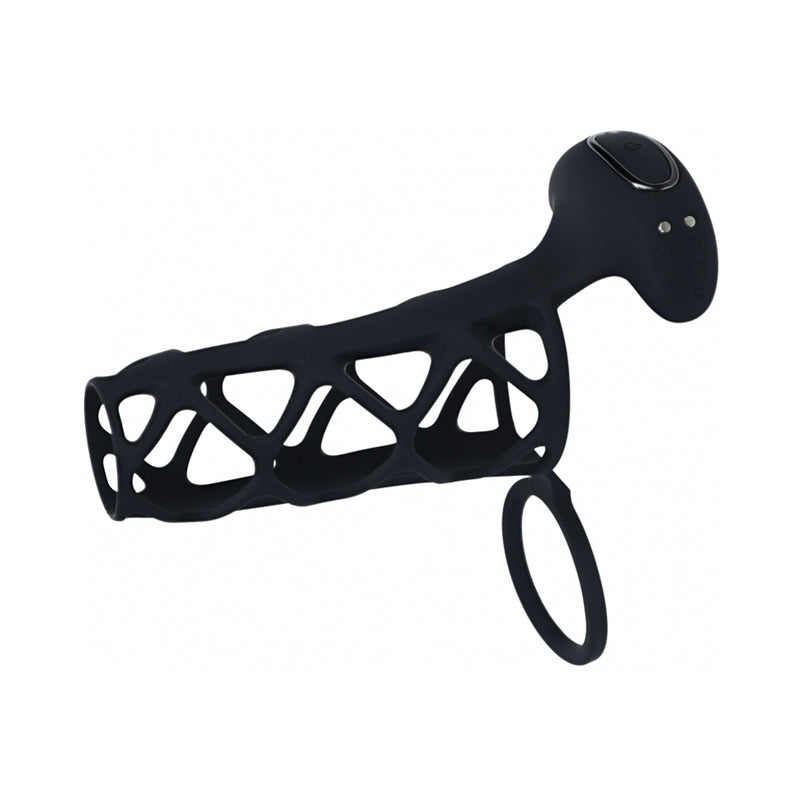 LEVELZ Vibrating Cage Silicone Cock Sleeve & Ball Ring Black by Shots America LLC
