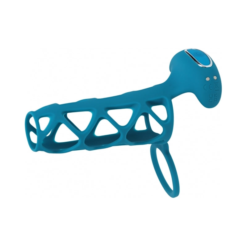 LEVELZ Vibrating Cage Silicone Cock Sleeve & Ball Ring Teal by Shots America LLC