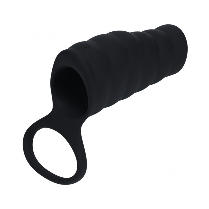 LEVELZ Vibrating Ribbed Silicone Cock Sleeve & Ball Ring Black by Shots America LLC