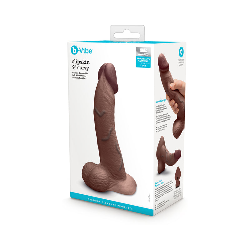 b-Vibe Slipskin Realistic Silicone Dildo 9 in. Curved Brown by COTR Inc.
