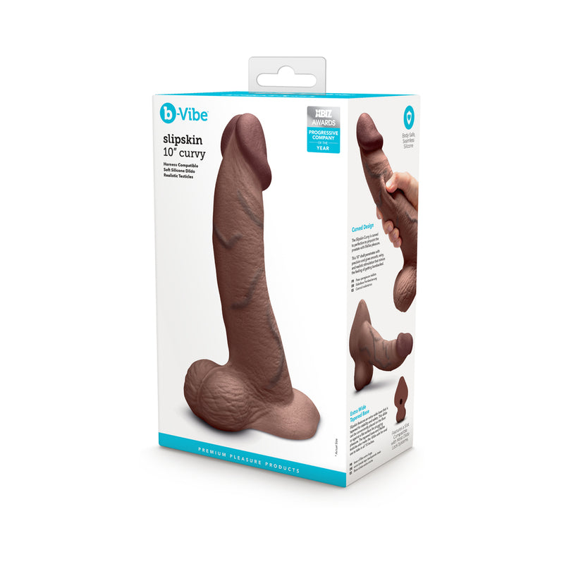 b-Vibe Slipskin Realistic Silicone Dildo 10 in. Curved Brown by COTR Inc.