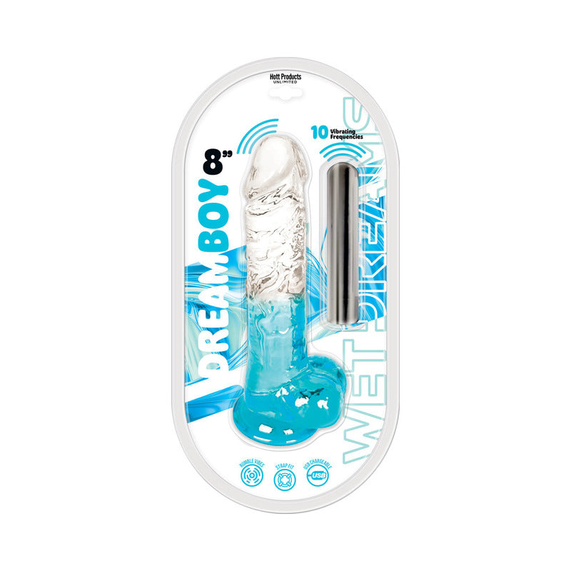 Wet Dreams Dream Boy 8 in. Jelly Dildo & Rechargeable Bullet Clear/Aqua Gradient by Hott Products Unlimited
