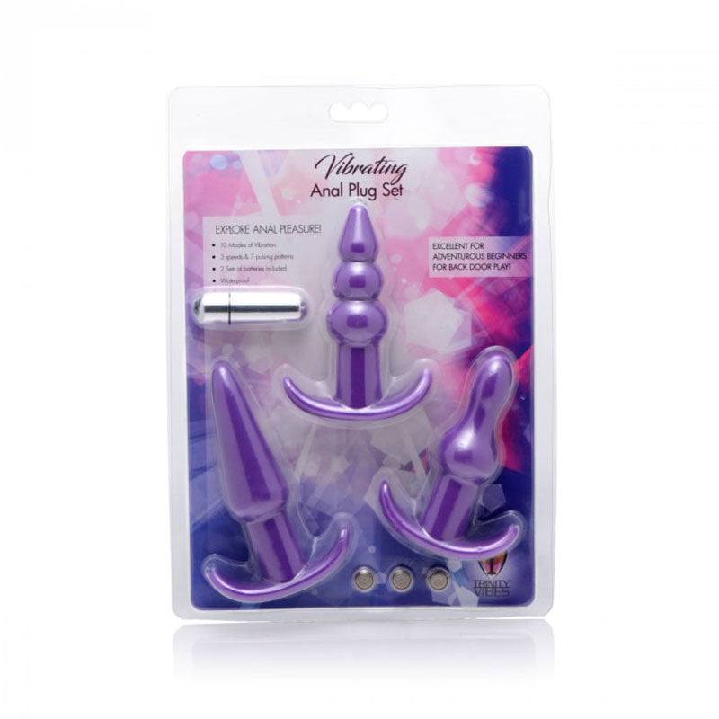 Trinity Vibes 3 Piece Vibrating Anal Plug Set - Purple by XR LLC