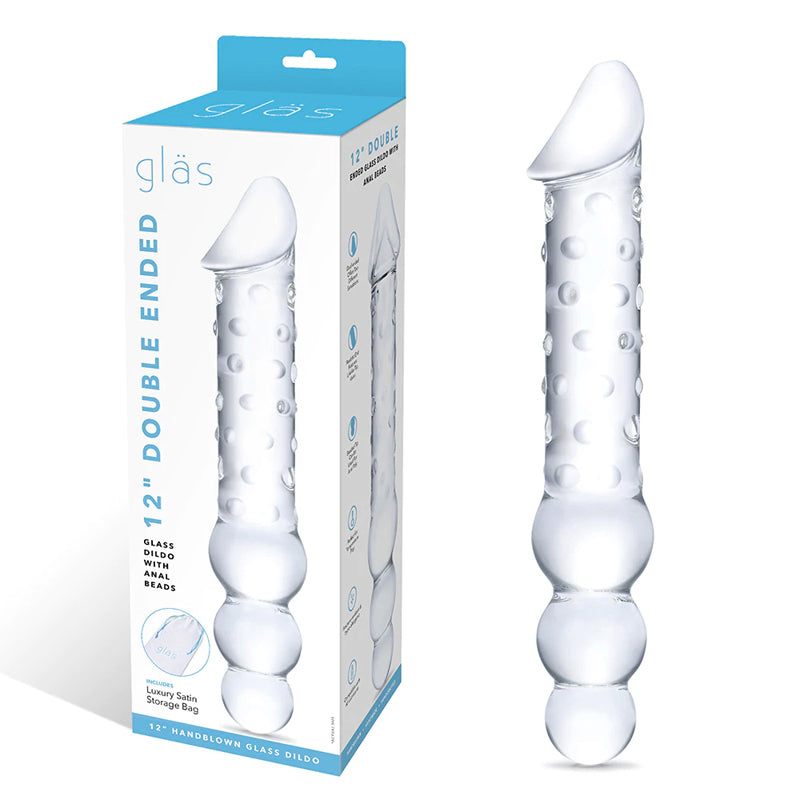Glas 12 in. Double Ended Glass Dildo with Anal Beads by Electric EEL Inc.
