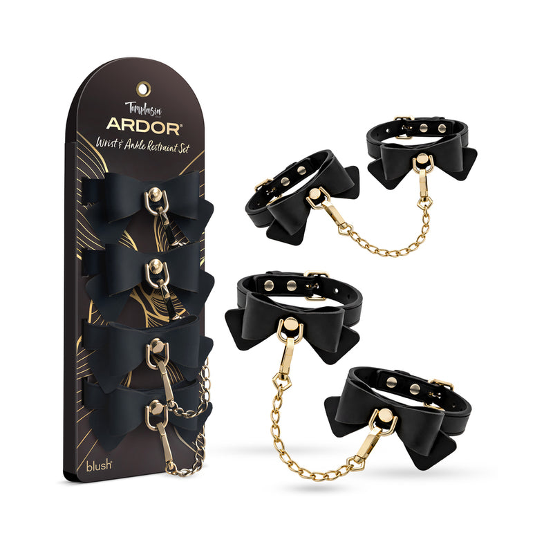 Temptasia Ardor Wrist & Ankle Restraints Black with Bow by Blush