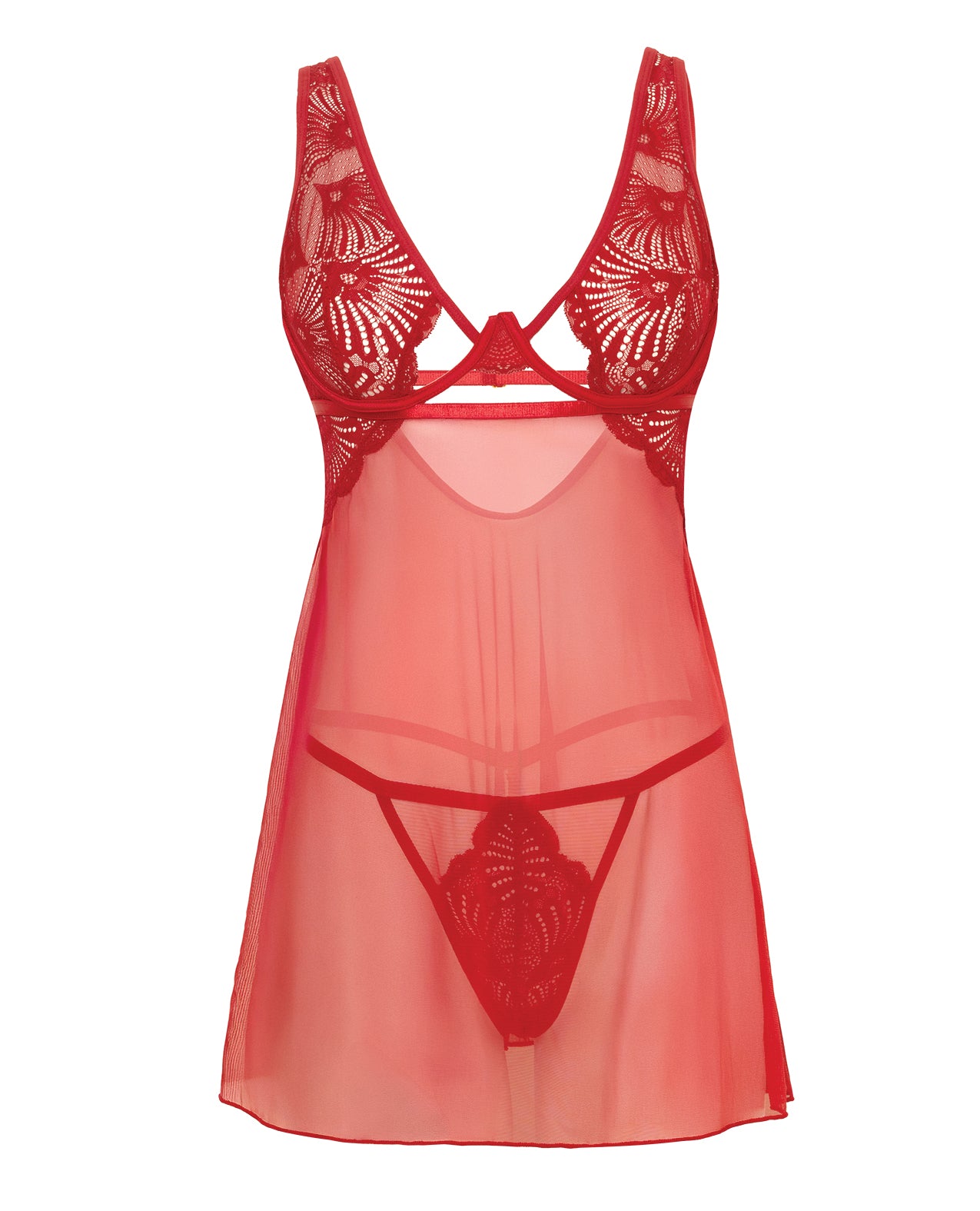 Tiana Lace Babydoll w/Side Slits & Strap Details - Red S/M by Oh La La Cheri
