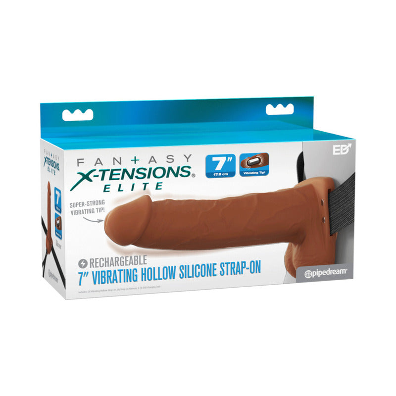 Fantasy X-Tensions Elite Vibrating Hollow Silicone Strap-On 7 in. Brown by Pipedream