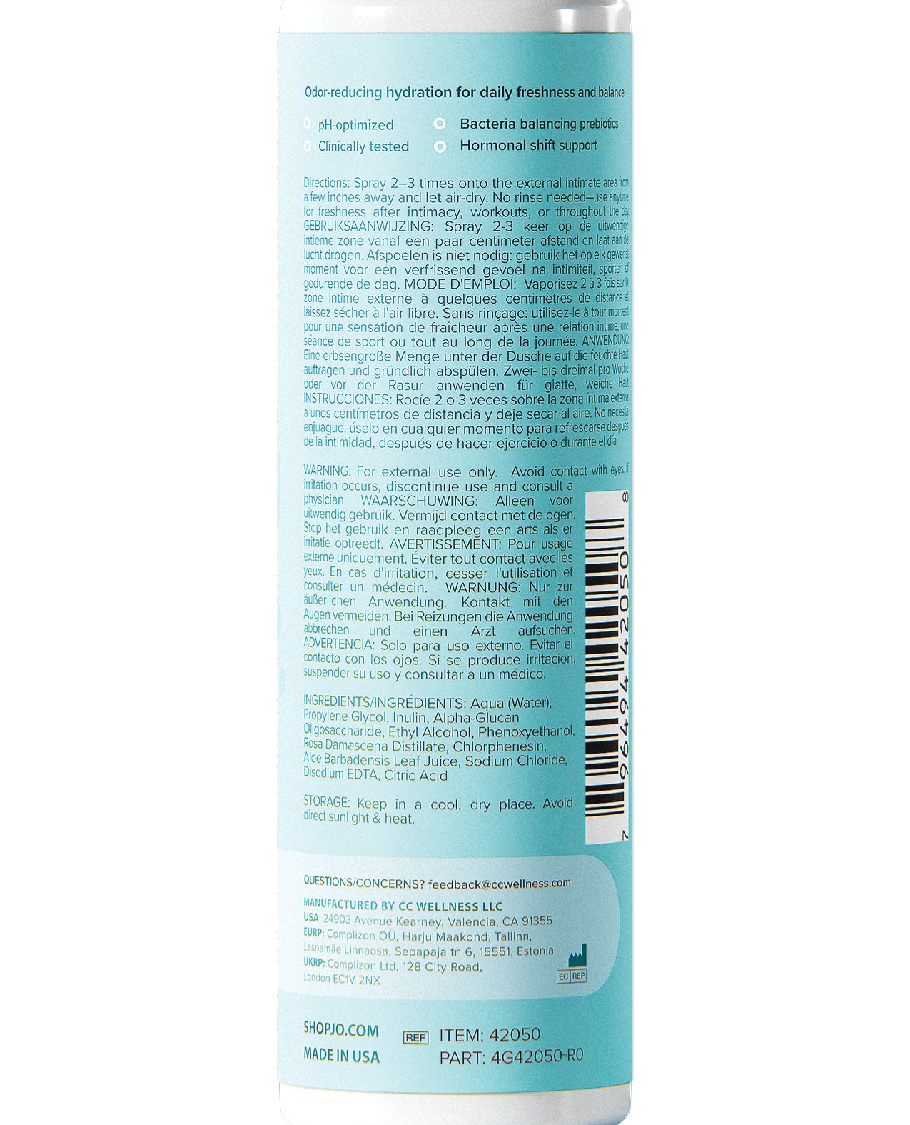 JO Vitalize Balance Refreshing Intimate Mist - Rose Scented - 2 oz Bottle by System JO