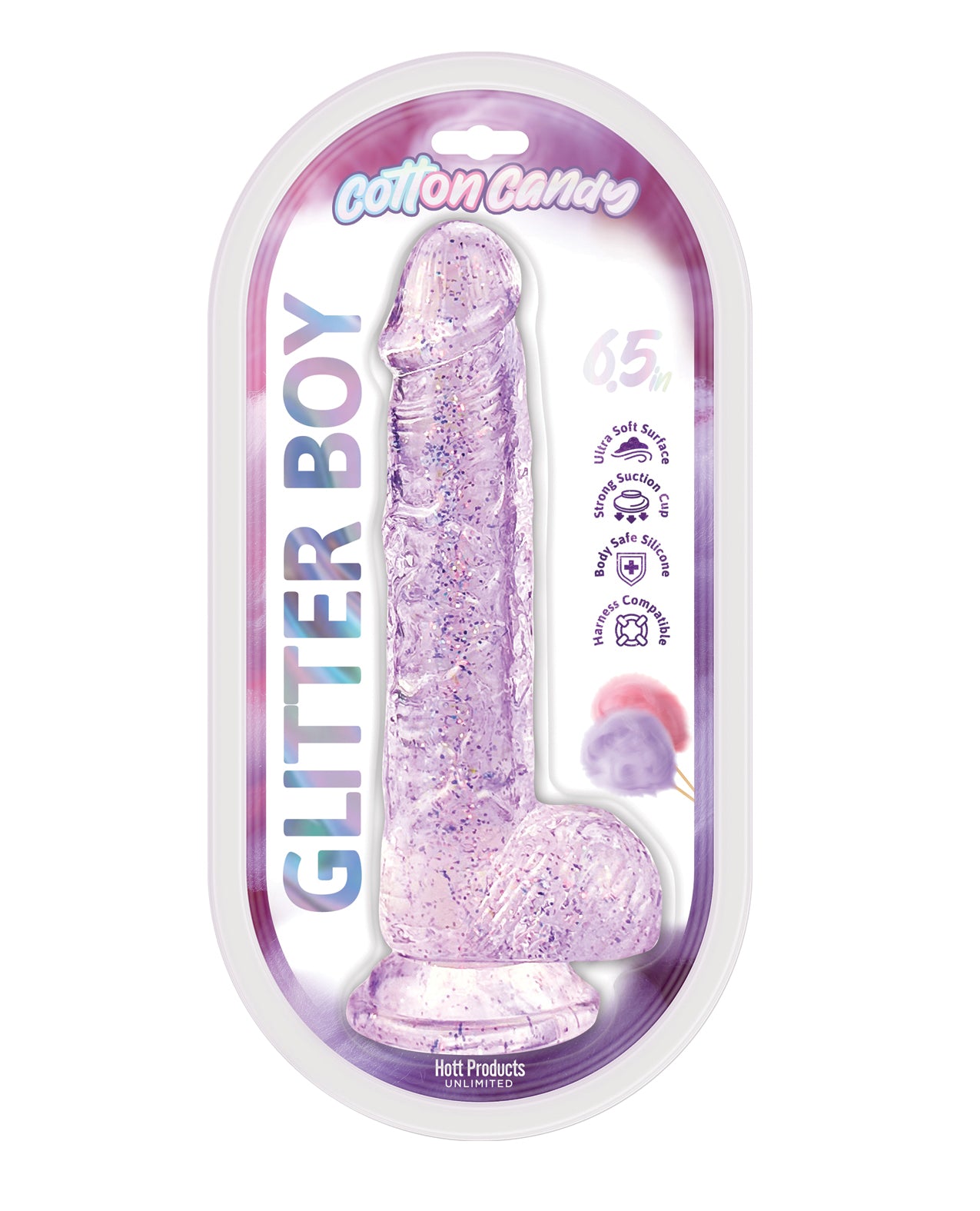 Cotton Candy Glitter Boy 7" Suction Cup Dildo - Pink by Hott Products