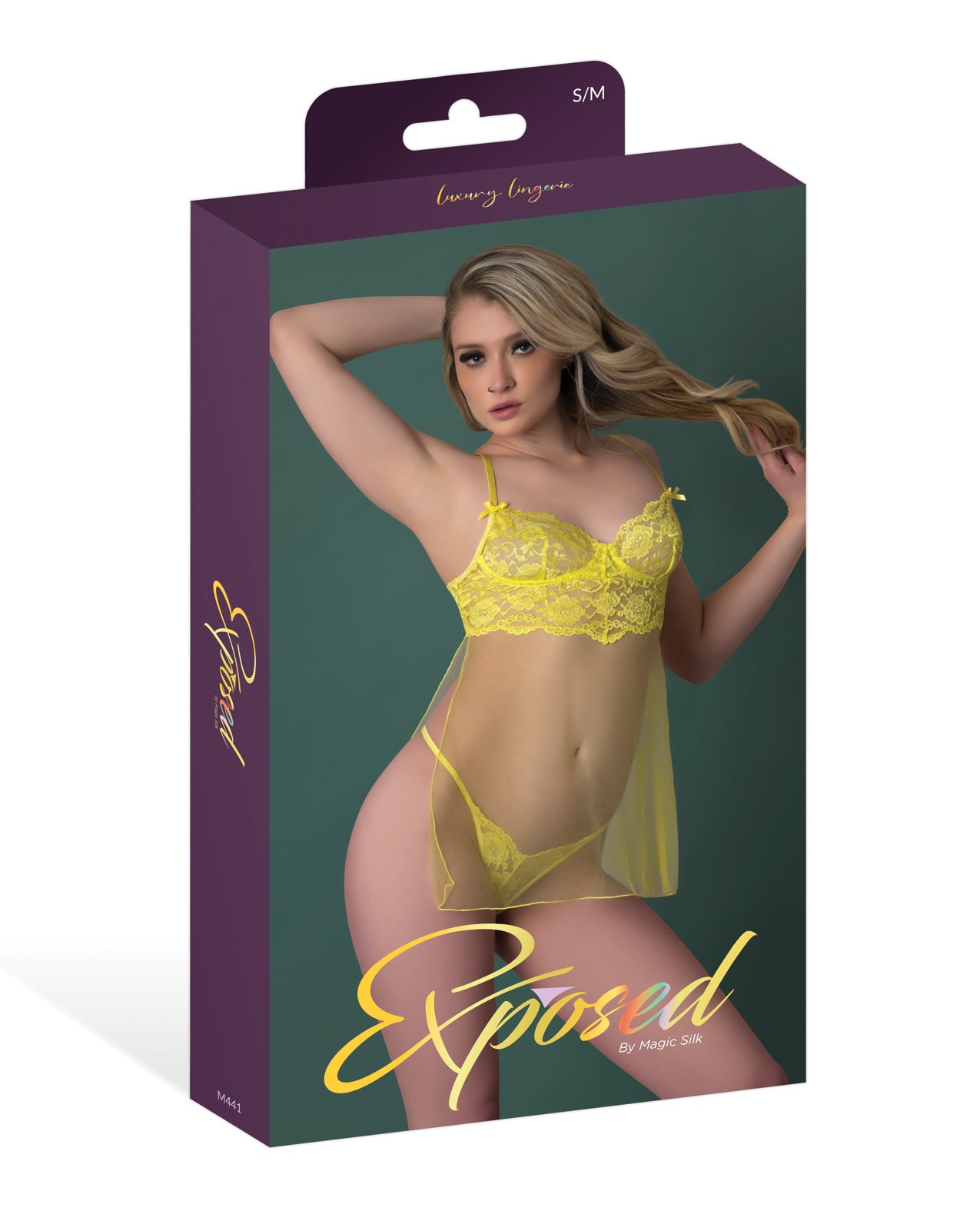 Daffodil Dreams Lace & Mesh Baby Doll w/G-String - Yellow S/M by Exposed