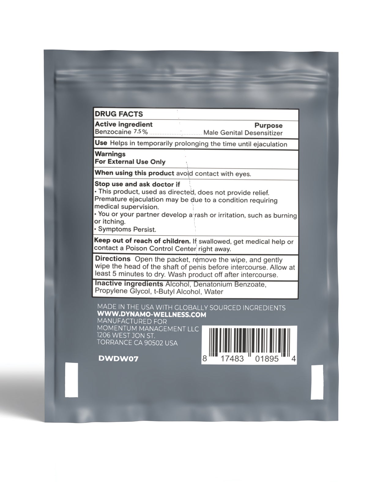 Dynamo Wellness Maximum Strength Delay Wipe 7.5% - 18 Pack