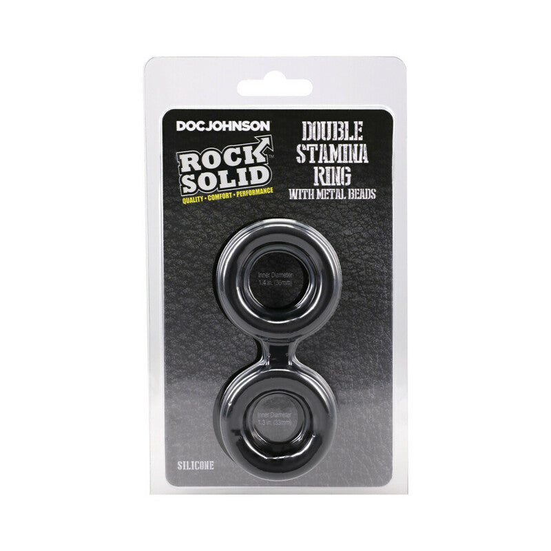 ROCK SOLID Silicone Double Stamina Ring with Metal Beads Black by Doc Johnson