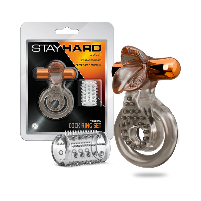 Stay Hard Vibrating Cock Ring Set with Sleeve