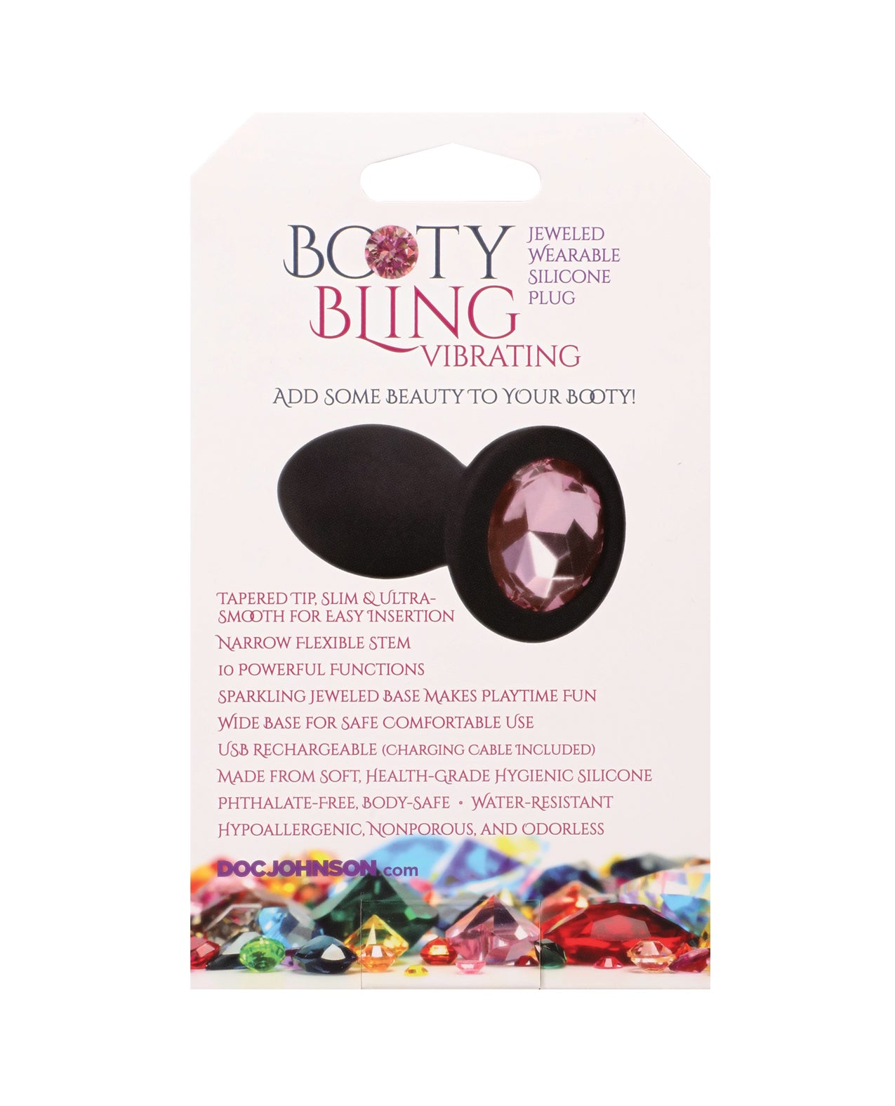 Booty Bling Jeweled Wearable 3" Vibrating Silicone Plug - Black/Pink by Booty Bling