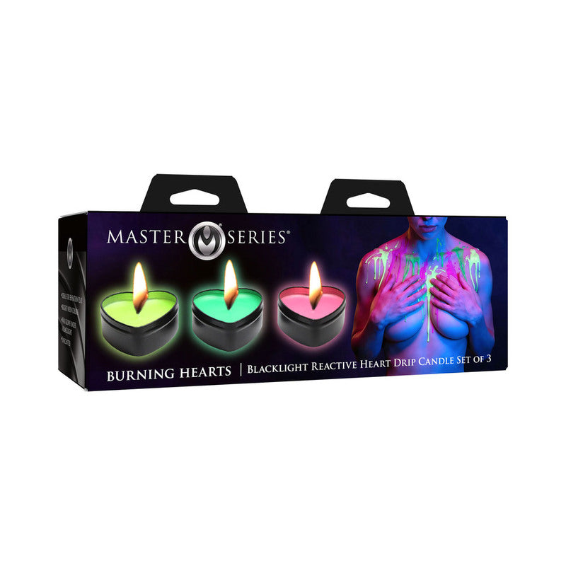 Master Series UV Blacklight Reactive Heart Drip Candle 3-Piece Set by XR LLC