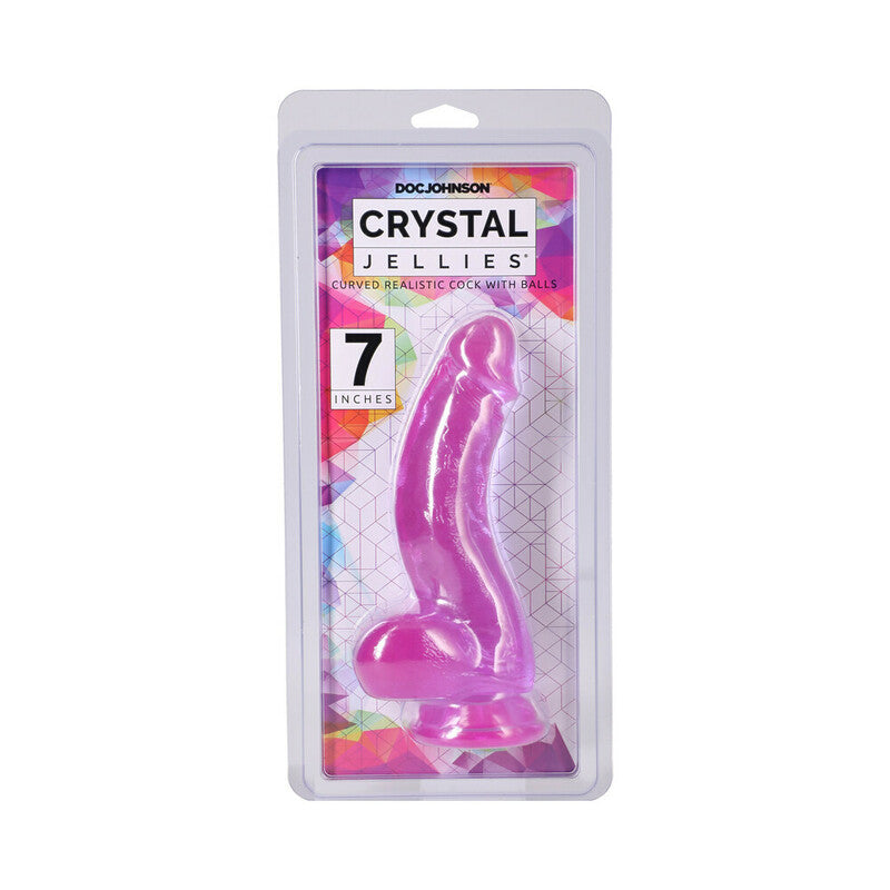 Crystal Jellies Curved Realistic Cock with Balls 7 in. Purple by Doc Johnson