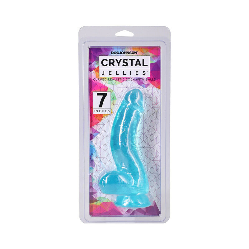 Crystal Jellies Curved Realistic Cock with Balls 7 in. Teal by Doc Johnson
