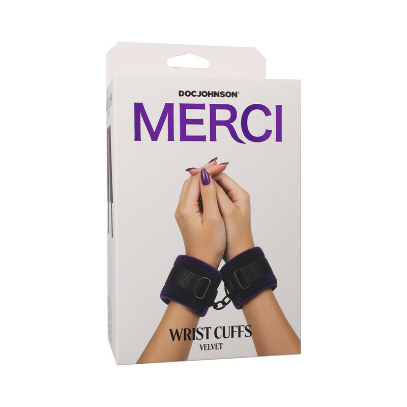 Merci Velvet Wrist Cuffs Violet/Black by Doc Johnson