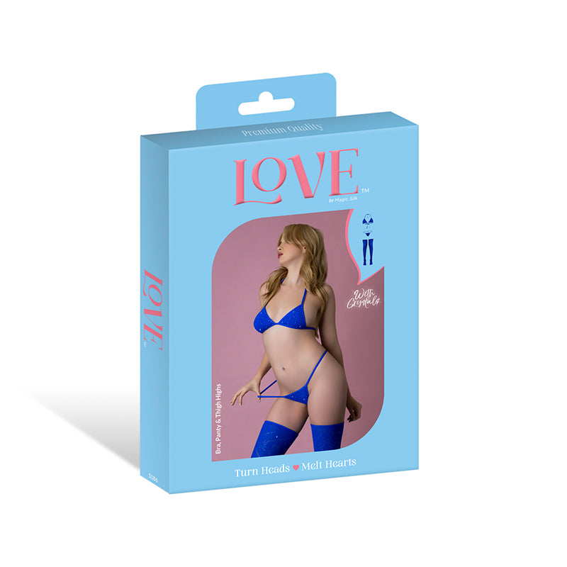 Magic Silk Seamless Bra, Panty & Thigh Highs Blue O/S by Magic Silk