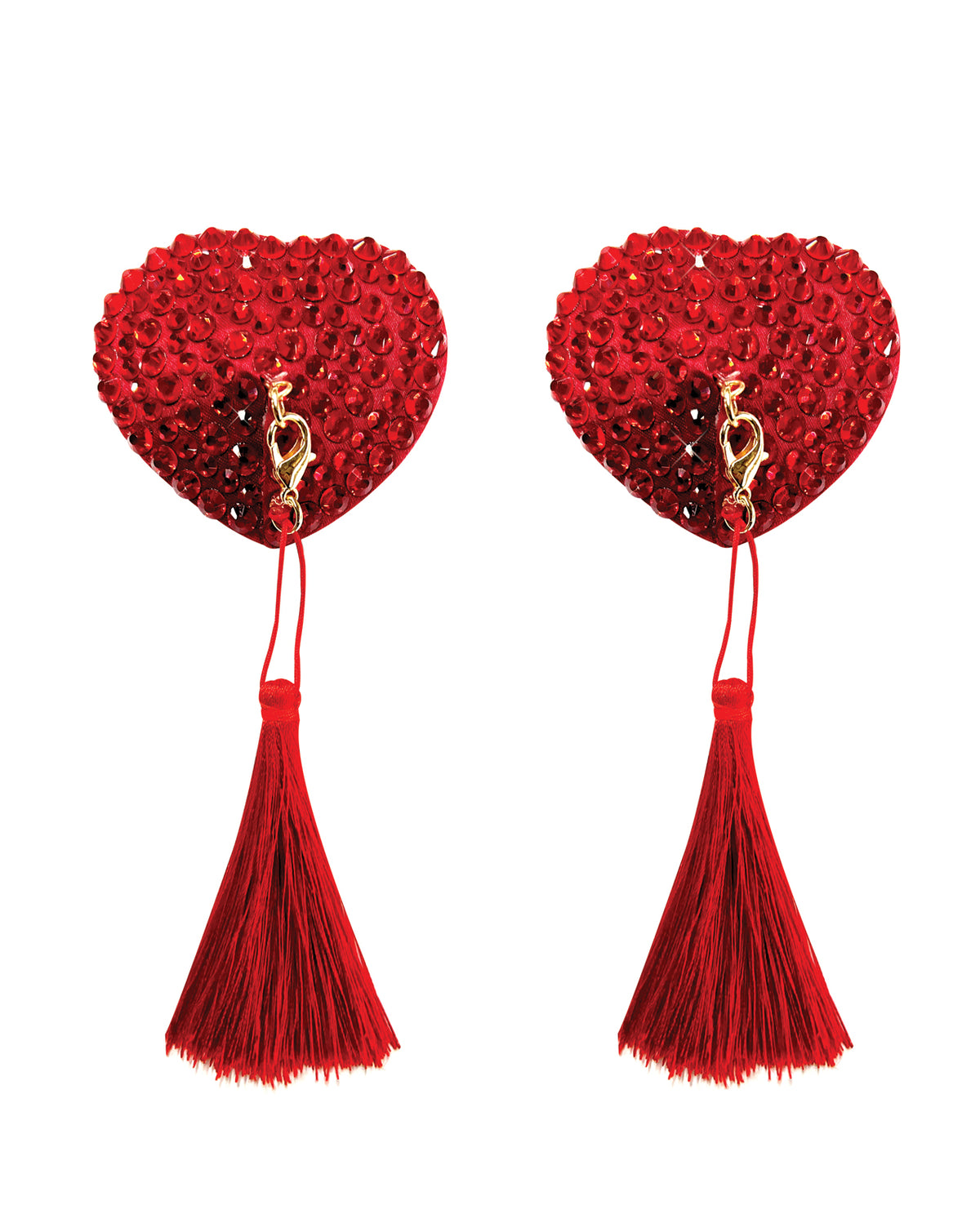 Neva Nude Forever Yours Heart Crystal Tassel Reusable Silicone Pasties - Red O/S by Neva Nude