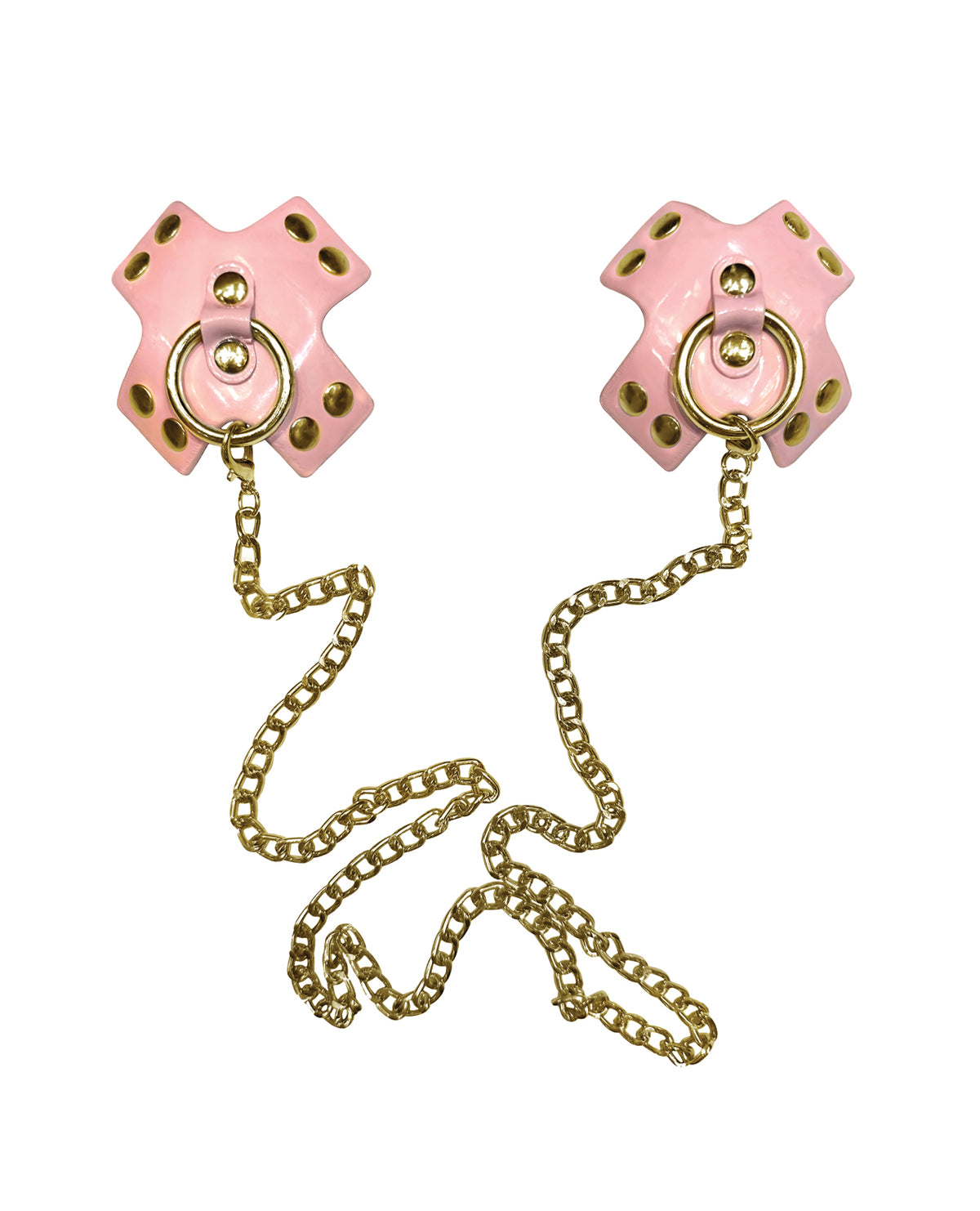 Neva Nude Pierced 'N Punked Leather & Gold Chain Reusable Silicone Pasties - Pink O/S by Neva Nude