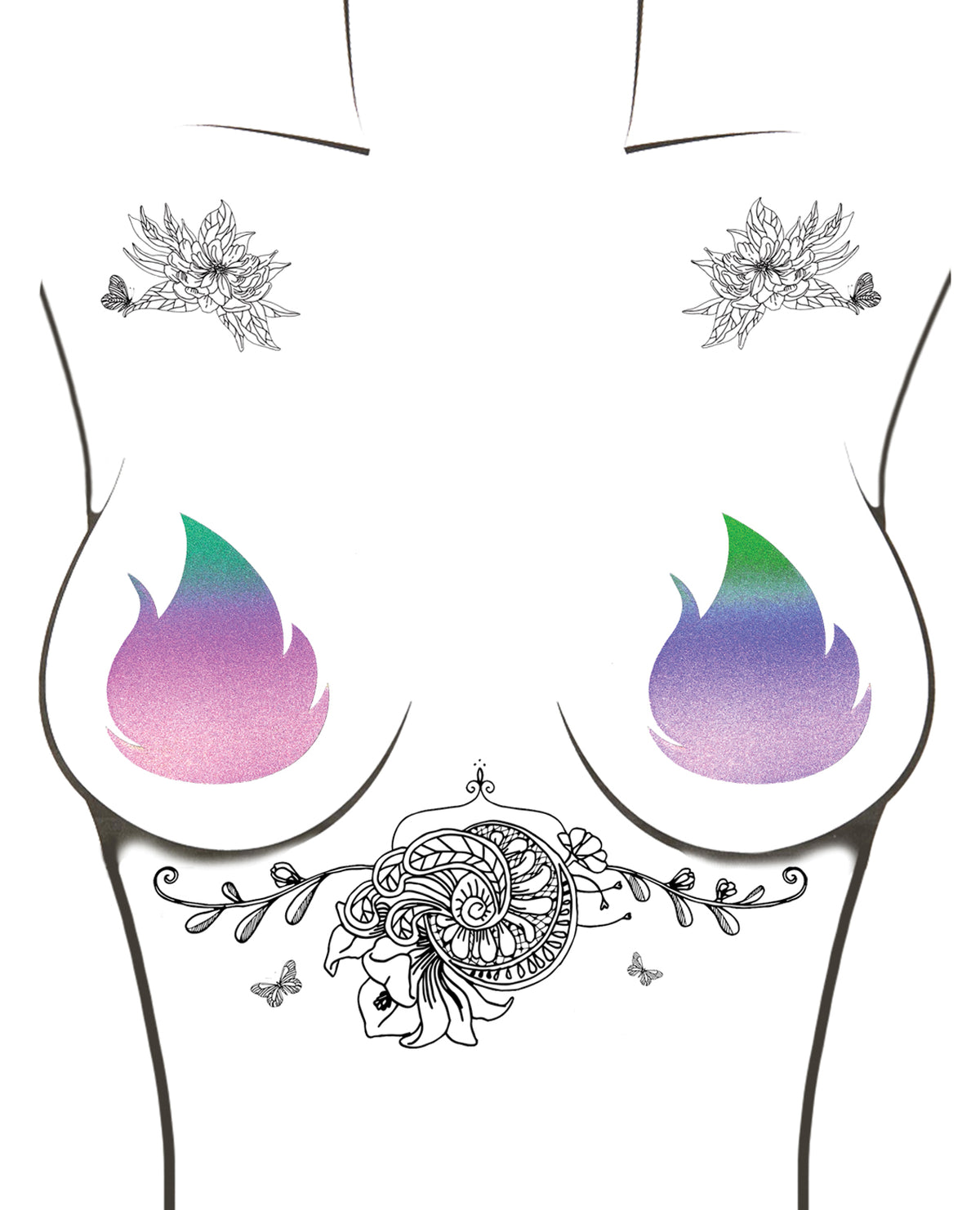 Neva Nude Rainbow Reflective Flirty Flame Pasties - Multicolor O/S by Neva Nude