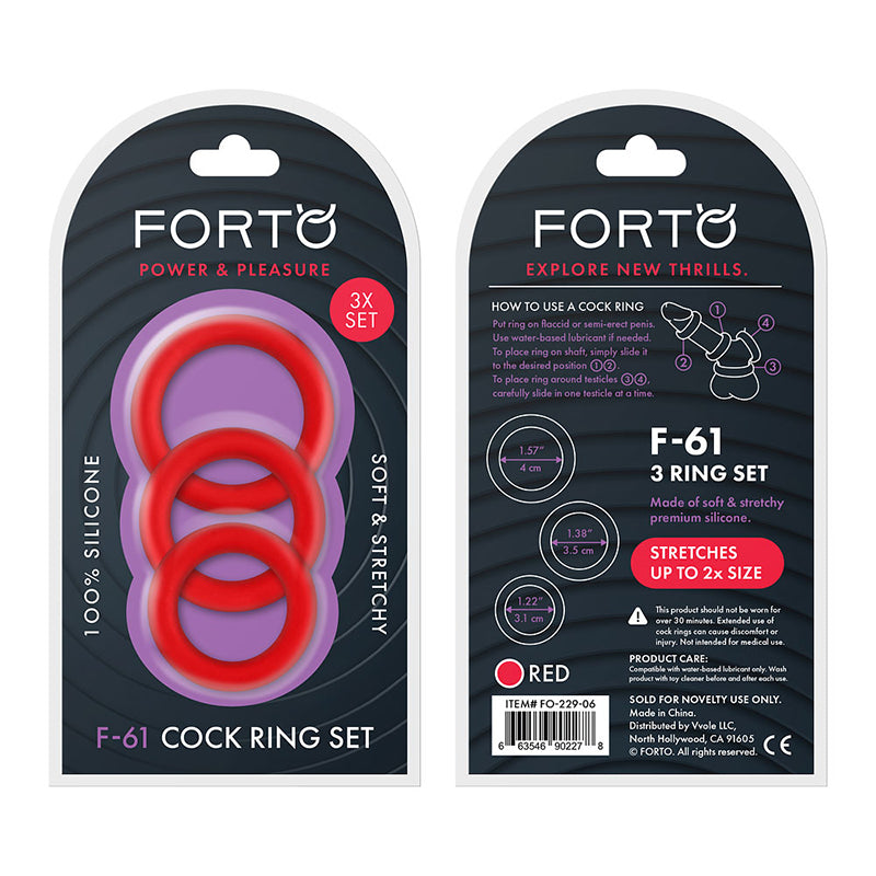 Forto F-61 3-Piece Silicone Cockring Set Red by Vvole
