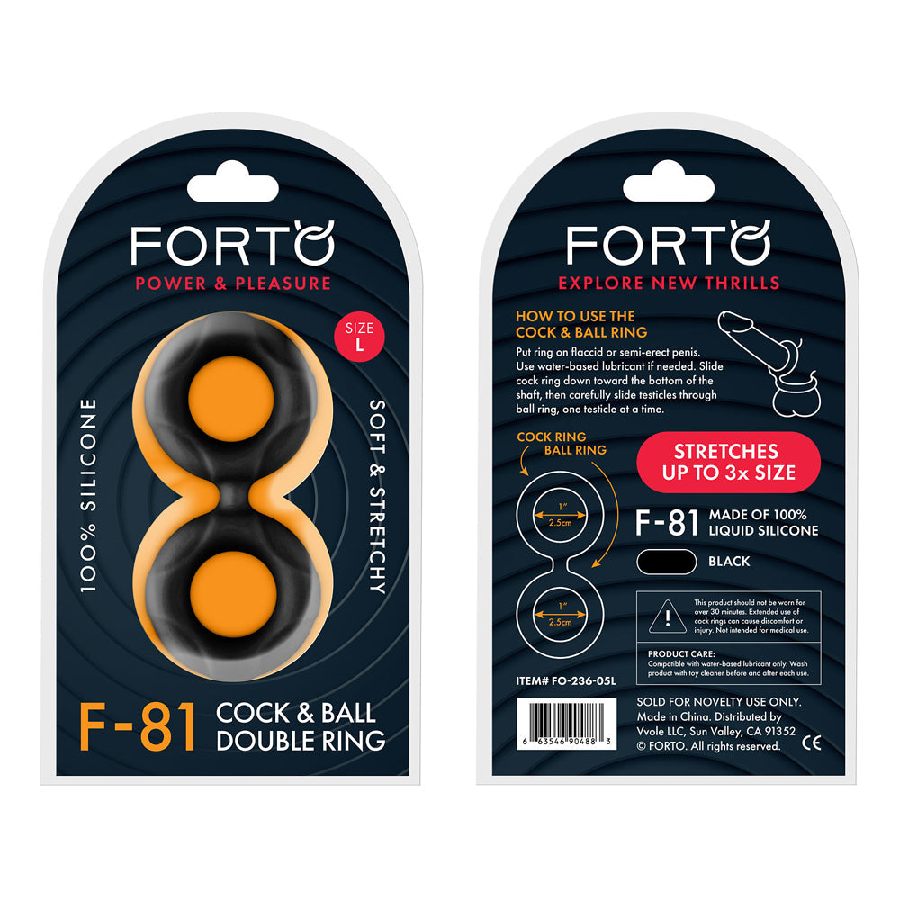 Forto F-81 Liquid Silicone Cock & Ball Double Ring Small Black by Vvole