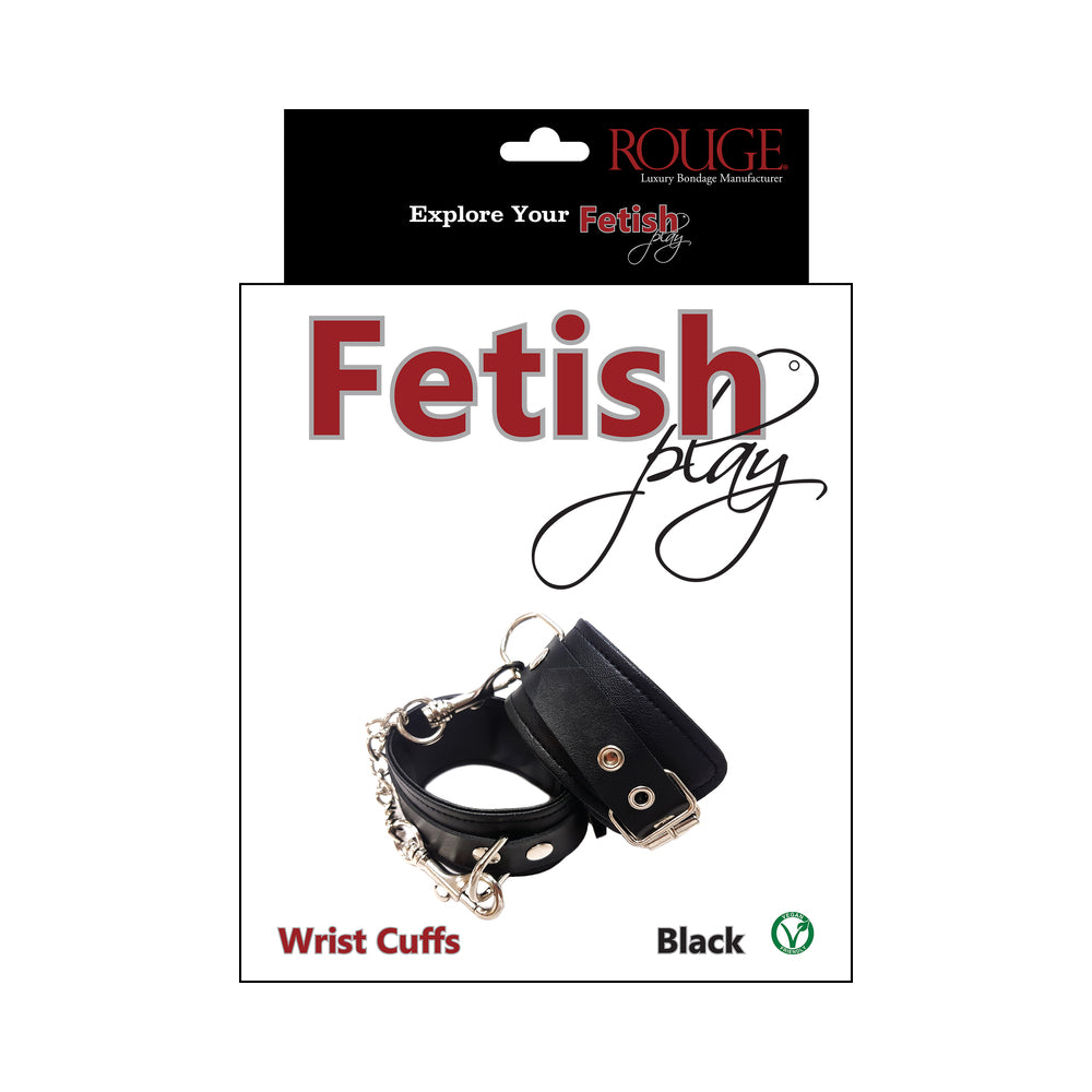 Rouge Fetish Play Vegan Wrist Cuffs Black by Rouge Group LTD.