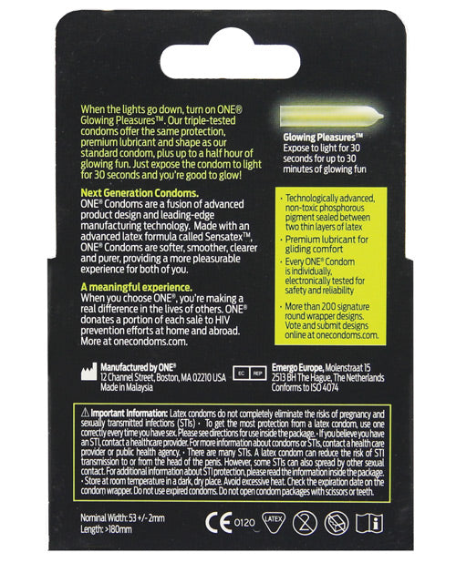 One Glowing Pleasures Condoms - Box of 3 by Paradise Marketing