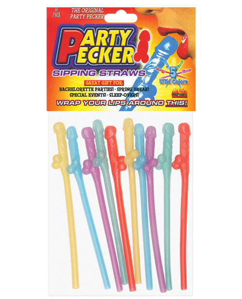 Party Pecker Straws - Asst. Colors Pack of 10 by Hott Products