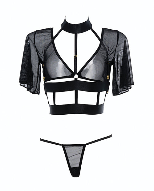 Adore Dreamer Sheer Mesh Strappy Top & Thong Black O/S by Allure Lingerie Lp