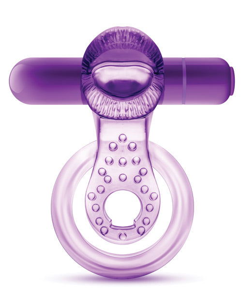 Blush Play with Me Lick it Vibrating Double Strap Cockring - Purple by Blush Novelties