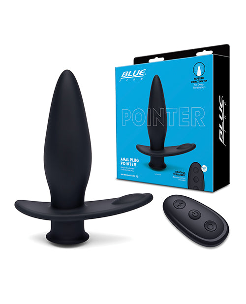 Blue Line Vibrating Anal Plug Pointer w/Remote - Black by Electric Eel INC
