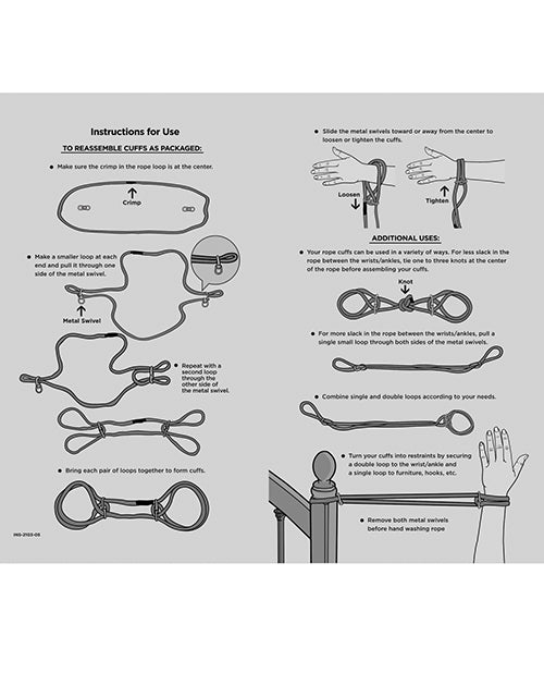 Merci Hogtie - Bind & Tie Wrist or Ankle Cuffs - 6 mm Hemp -Black