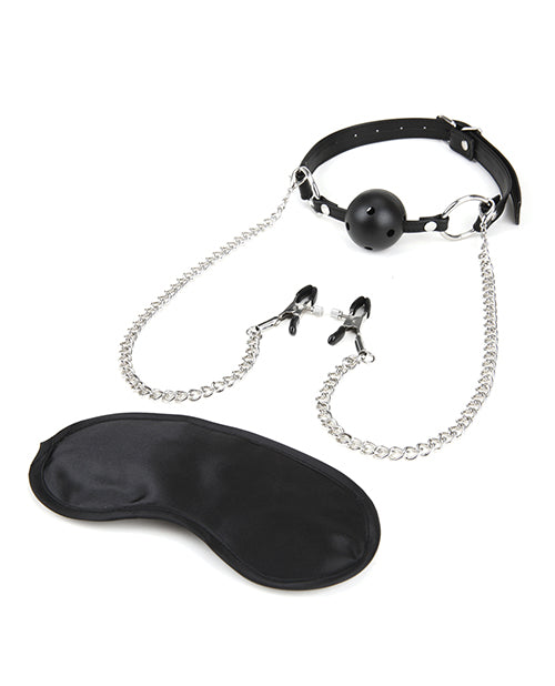 Lux Fetish Breathable Ball Gag w/Adjustable Pressure Nipple Clamps by Electric Eel INC