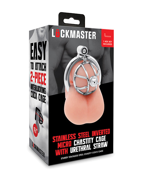 Lockmaster Stainless Steel Inverted Micro Chastity Cage w/Urethral Straw - Silver by Electric Eel INC