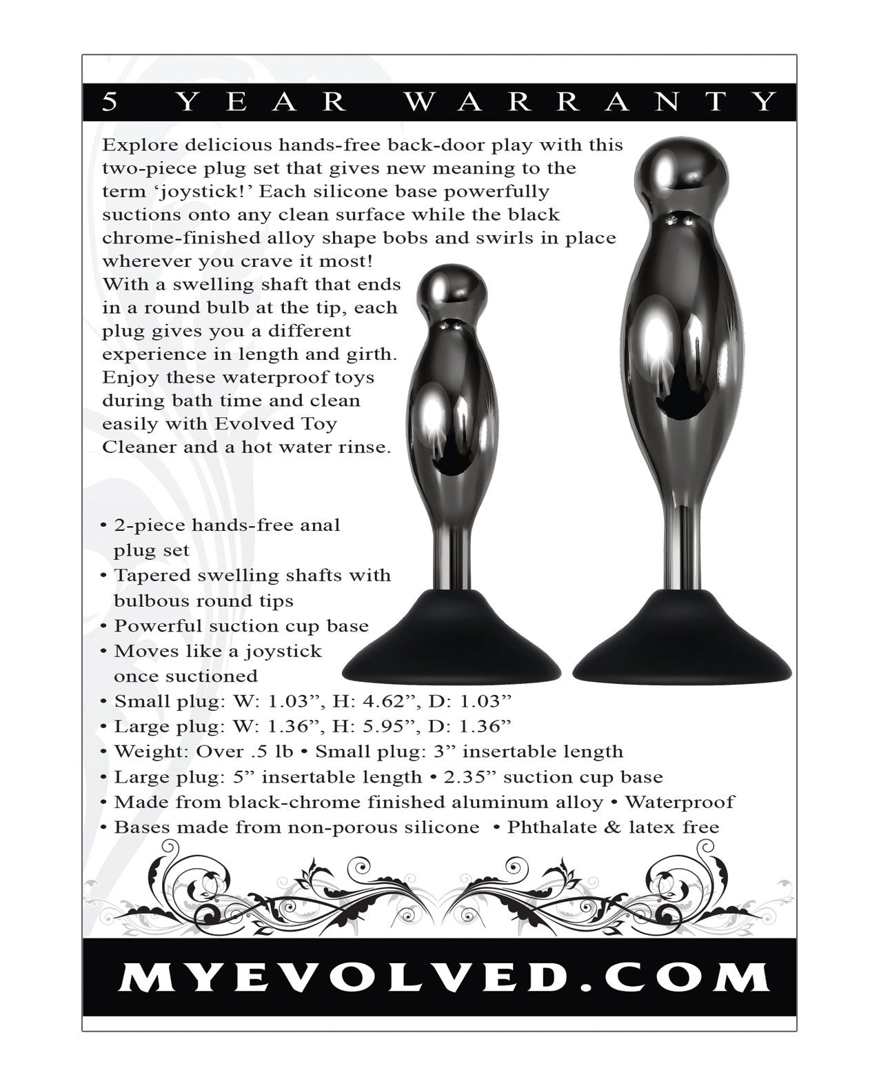 Evolved Joy Sticks 2 pc Plug Set - Black/Chrome by Evolved Novelties INC