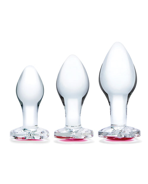 Glas 3 pc Heart Jewel Glass Anal Training Kit by Electric Eel INC