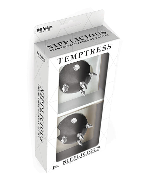 Nipplicious Temptress Leather Pasties w/Studs - Black by Hott Products