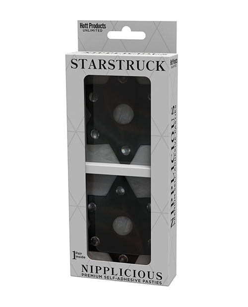 Nipplicious Starstruck Leather Pasties w/Studs & Nipple Hole - Black by Hott Products