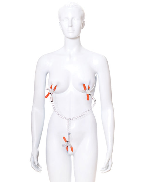 The 9's Orange is the New Black Triple Your Pleasure Clamps & Chain by Icon Brands INC