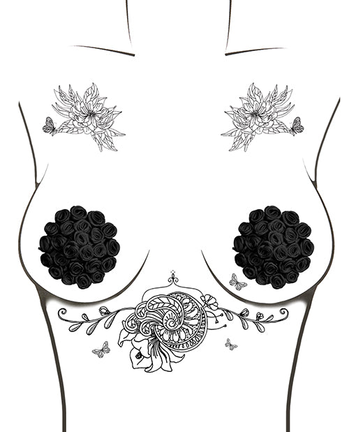 Neva Nude Burlesque Nightfall Roses Reusable Silicone Pasties - Black O/S by Neva Nude