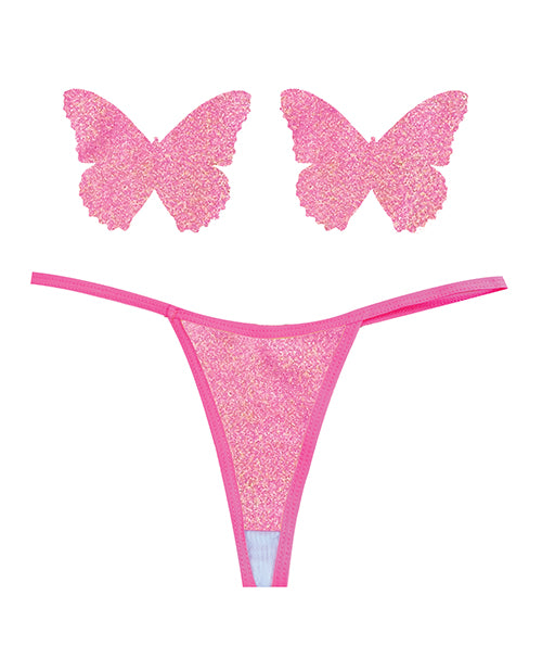 Neva Nude Naughty Knix Bella Rosa Shimmer G-String & Pasties - Soft Pink O/S by Neva Nude